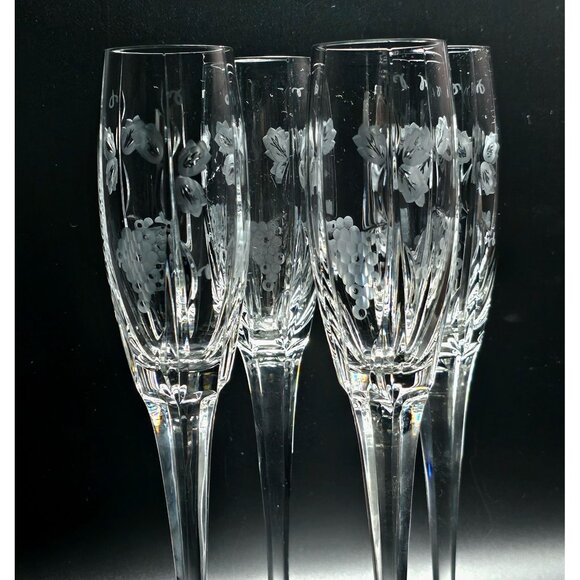 4 Mikasa Bacchus Champagne Flutes 10.7" fine crystal grape vine cut glass elegan - Picture 3 of 10